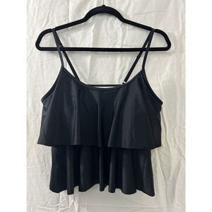 beach sisi Black Ruffle‎ Tiered Swim Top Tankini Bikini Beach Vacation Resort